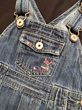 OshKosh B'Gosh Vestbak Denim Overall Dress Girl Size 18 Month Embroidered Blue