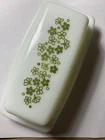 Pyrex  Green Spring Blossom Crazy Daisy 7 inch Butter Dish w/Lid vintage USA