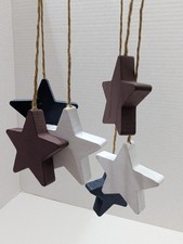 4th of July Hanging Wood Stars Red White Blue Set Of 3 Double Stars On Twine