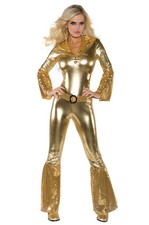 1970s Classic Disco Hot Pants Gold Jumpsuit Adult Costume