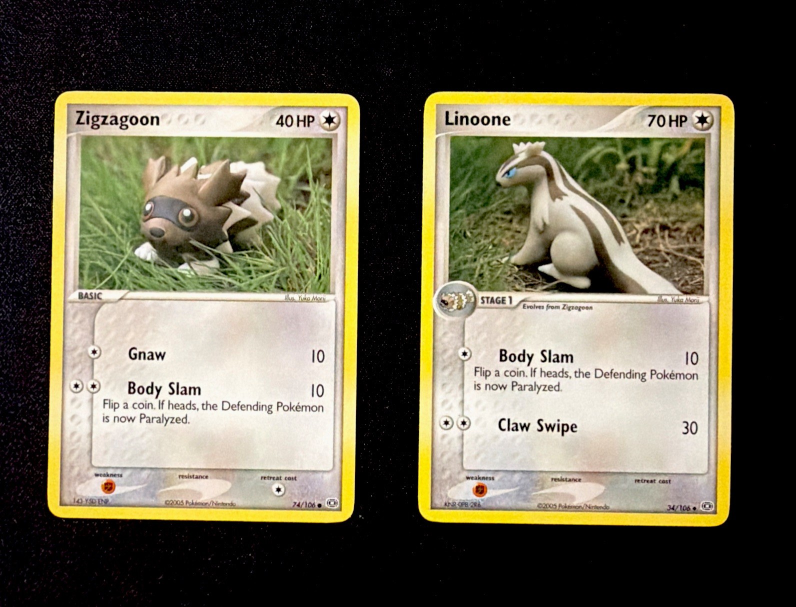 Zigzagoon 74/106 & Linoone 34/106 EX Emerald Pokemon TCG NM Yuka Morii