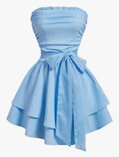 Shein Pastel Blue Strapless Mini Tube Dress With Bow Size Medium