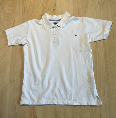 Tommy Hilfiger Denim Jungen Polo 164 Weiß Kurzarm Baumwolle Piqué Logo