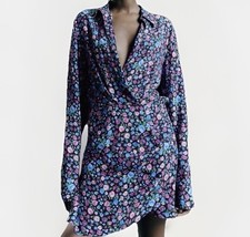 Zara Bodycon Dress Womens XS Multi Floral Lined Ruched Multi Color