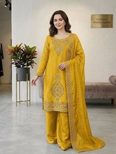 New Launching Heavy Silk Yellow Top Palazzo With Dupatta For Function Wear