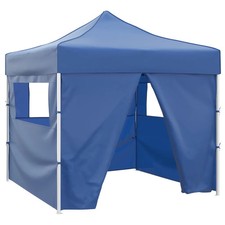 Foldable gazebo 3x3m Blue PVC-coated polyester roof Steel frame 4 sidewalls easy