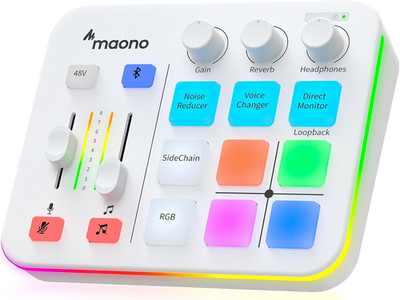 Gaming Audio Mixer, Audio Interface with Pro-Preamp, RGB, Bluetooth, 48V Phantom