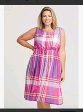 VIRTUELLE TS 18 20 plus pink purple white red check 100% cotton fit flare dress