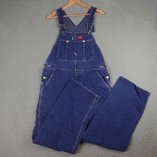 Vintage Dickies Bib Overalls Mens 34x30 Blue Denim Workwear Carpenter Made USA