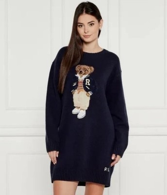 Polo Ralph Lauren Women’s Crewneck Bear Sweater Dress Navy NWT Size Medium $498
