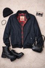 Baracuta Navy Harrington Jacket Zip Up Tartan Lined Vintage Mod 40