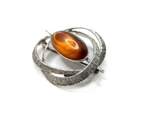 Rare Vtg  Kordes & Lichtenfels Germany Silver 835 Amber Modernist Twist Brooch