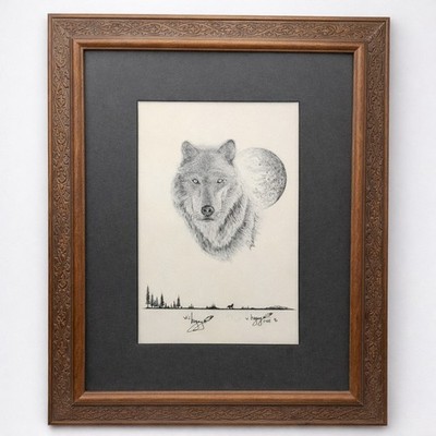 Victor Begay Signed Wolf Print 159/250 Native American Dineh 1996 Framed