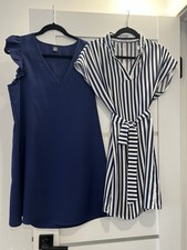 Women’s Dress Bundle Size L 2 Pc Blue Ruffle V Neck Striped Tie Waist Set