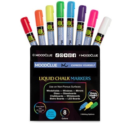 10mm JUMBO Tip Liquid Chalk Drawing Markers for Car 8 Pack, Multicolor