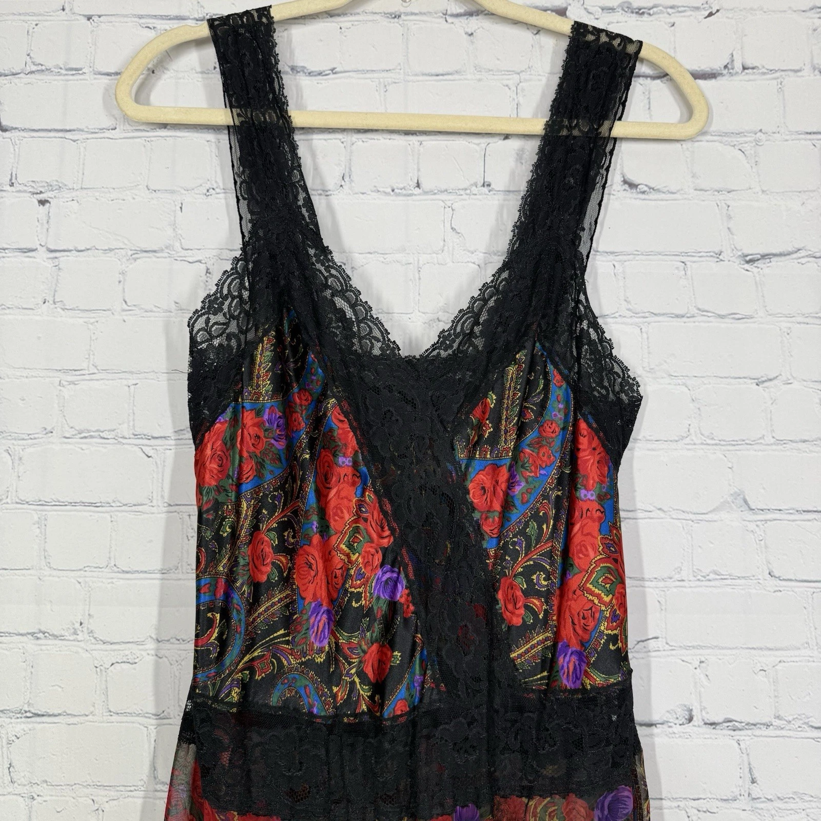 UNDERCOVER Abito vintage anni 70 Victoria Secret piccolo floreale romantico pizzo orlo slip dress