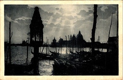 Venezia Molo S.Marco & Salute Effetto Notte PC 1900s Capello Gondola Venice
