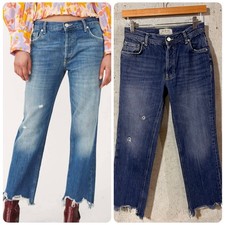 We The Free People Maggie Mid Rise Straight Leg Crop Jeans Button Fly Women's 25