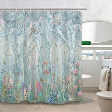 Enchanted Forest Shower Curtain, Vibrant Fairytale Woodland Jungle with Tree