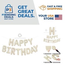 Mylar Foil Happy Birthday Balloon Set - 16 Inch Cream White Letters for All Ages