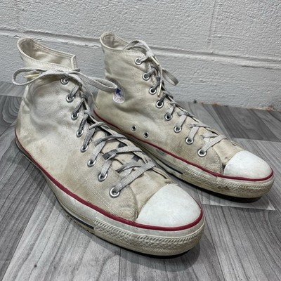 Vintage 70s Converse Chuck Taylor Hi Top Sneakers Mens 14 Distressed White USA