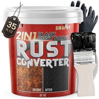 2 in 1 Rust Converter Paint & Metal 35 Fl Oz (Pack of 1), No.01 Matte Black 