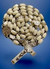 Vintage Catholic White Milk Glass Lourdes Pater Medal Rosary, Pearly Crucifix
