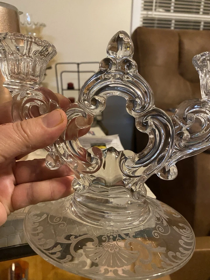 Candelabro vintage Cambridge Rose ojo de cerradura candelabro vidrio transparente Foto 4 de 4