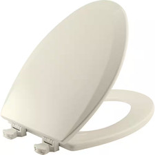 Elongated Easy-Clean Enameled Wood Toilet Seat in Biscuit