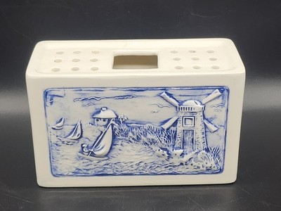 Vintage Holland Mold Porcelain Flower Brick With Windmill & Sailboats