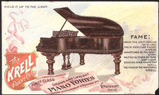 The Krell Piano Co Piano Fortes Cincinnati OH Hold to Light Victorian Trade Card