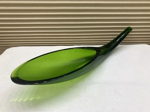 Vintage MCM Blenko Wayne Husted Horn of Plenty Art Glass Green WV Glass 16.75”