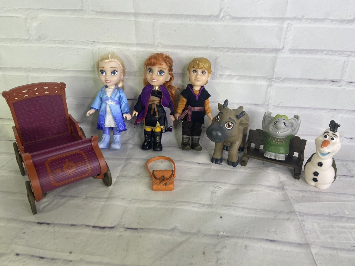 Disney Frozen 2 Petite Mini Dolls Lot Elsa Anna Kristoff Troll Olaf Sven Wagon