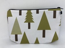 Cloth Zip Closure Tree Print Makeup Bag White  Green