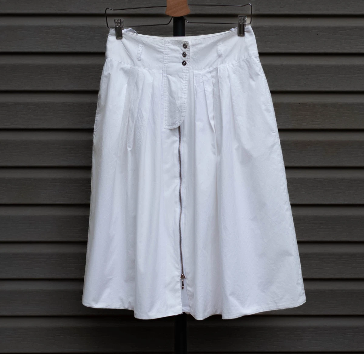 White zip front midi clearance skirt
