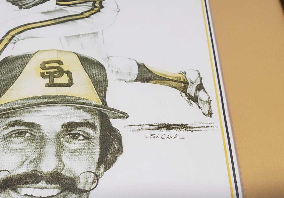 San Diego Padres Rollie Fingers Signed Framed Drawing Print & Game Program - Image 3 of 4