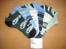 Womens NWT NIKE No-Show Socks 6prs Everyday DRI-FIT Liteweight Multi-Blue Sz:M-L