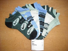 Womens NWT NIKE No-Show Socks 6prs Everyday DRI-FIT Liteweight Multi-Blue Sz:M-L