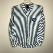 Tommy Hilfiger Mens M Blue and White Striped Trim Fit Button Up Shirt