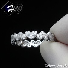 WOMEN 925 STERLING SILVER FULL ICY BLING CZ HEART SHAPE ETERNITY BAND RING SR210
