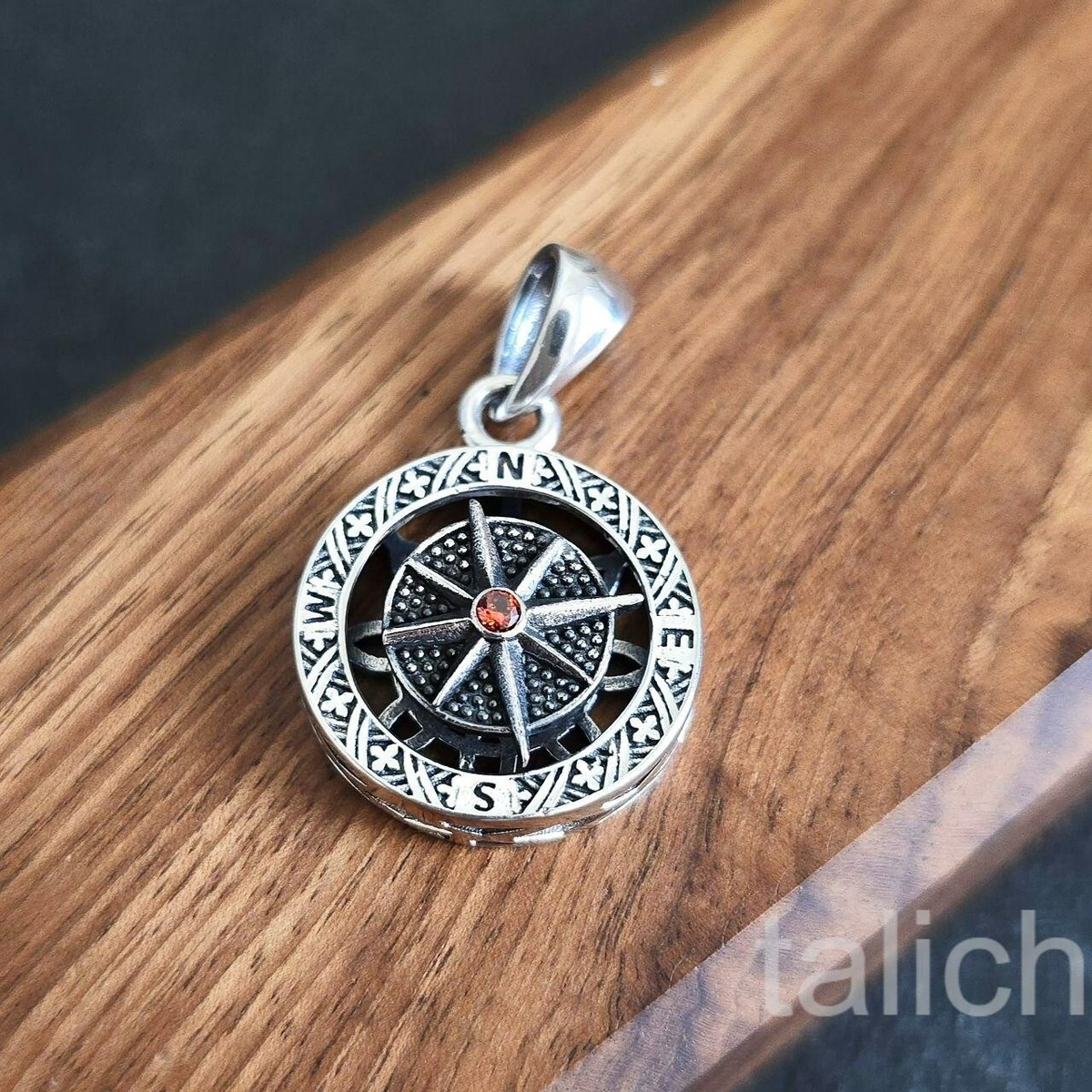 アクセサリー RL 925 Round Top Necklace Vintage 90's 925 Sterling Silver Small Round Compass Pendant with Spin