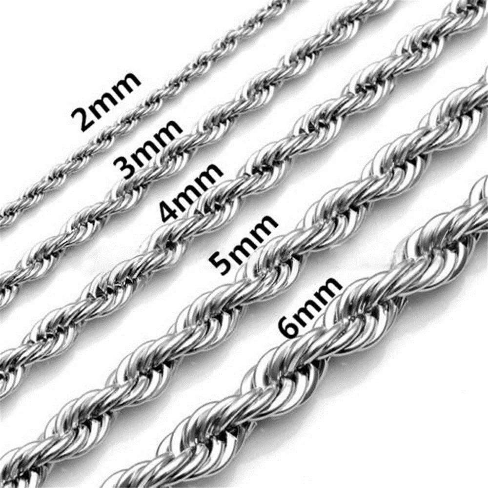 Mens Rope Necklace Stainless Steel Silver Rope Chain Necklace 