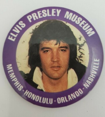 Elvis Presley Museum Memphis-Honolulu-Orlando Vintage Photo Button Pin