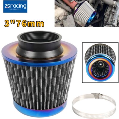 3''76mm Blue High Flow Inlet Cold Air Intake Cone Replacement Dry Air Filter