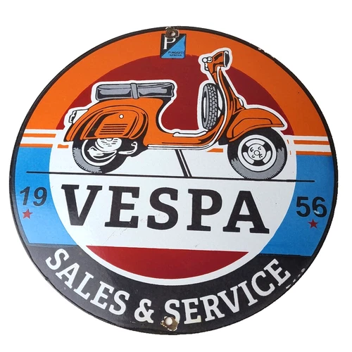 Vintage Vespa Sign - Gas Bike Motorcycle Pump Service Porcelain Sign
