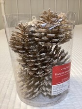 Holiday Home Snow Tip Silver Glitter Pinecone Ornaments 2.75" SET of 12 NEW