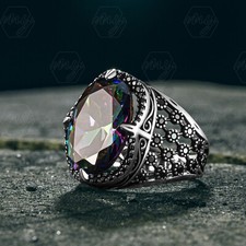 925 Sterling Silver Oval Mystic Topaz Stone Men's Ring
