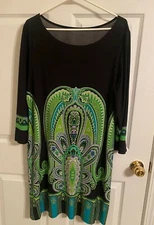 Little Black Dress -  with Emerald green and Turquoise Paisley pattern at bottom
