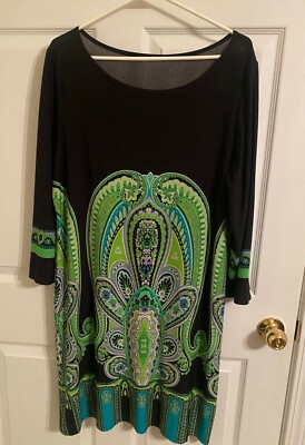 Little Black Dress - with Emerald green and Turquoise Paisley pattern at  bottom | eBay