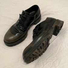 prada brogue loafers, size 8, black with olive green rubber toes